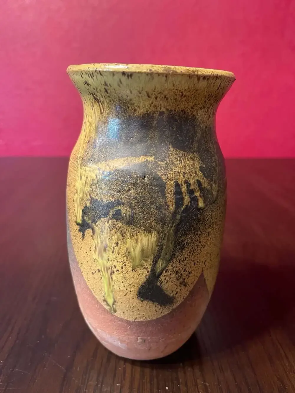 Vintage Hand-Thrown Studio Pottery Vase with Earthy Drip Glaze, Signed K. Brumle